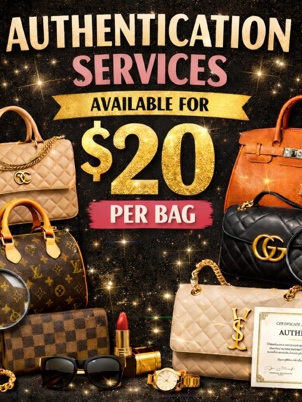 Authentication 3rd party with any bag purchase includes $4.99 shipping